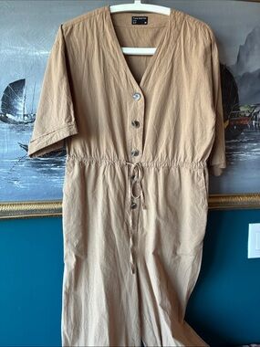 Frank And Oak Sand Linen Blend Jumpsuit | Minimalist Utility | Small (fits S-M)
